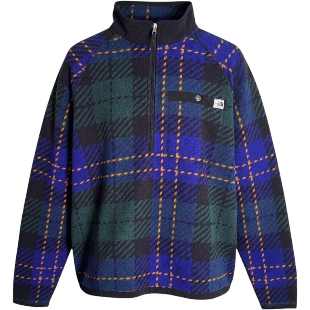The North Face Mens Plaid Quarter Zip Fleece Pullover Blue Green XL